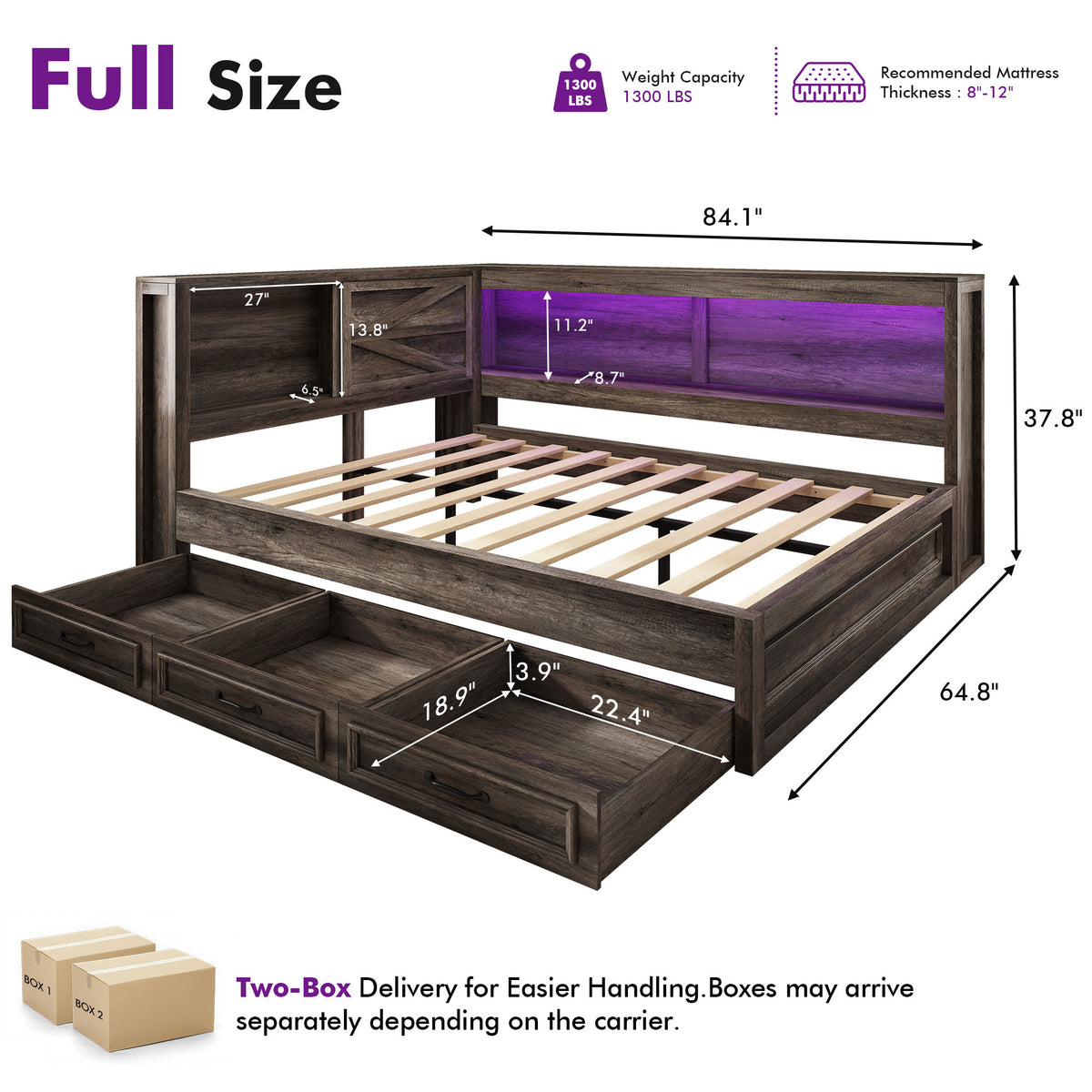 storage corner bed frame bookcase headboard led - Temu