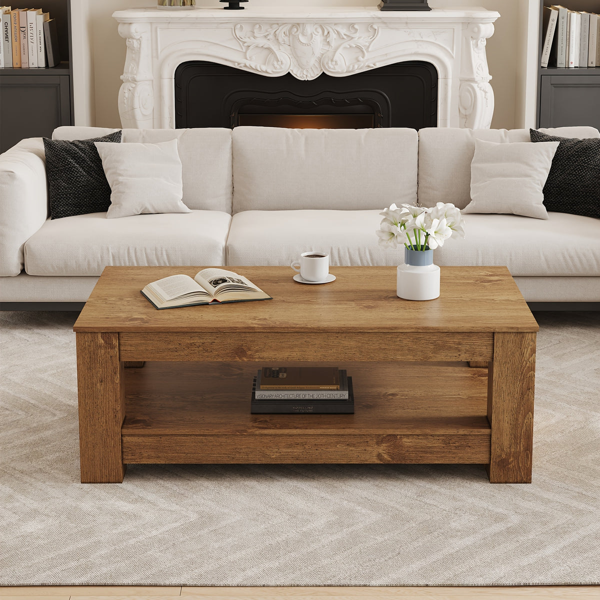 coffee table double layer design sturdy mdf construction - Temu