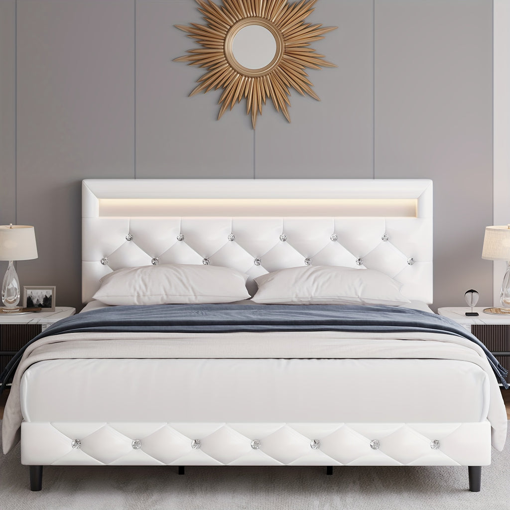 fultru modern bed frame led headboard adjustable tufted   - Temu