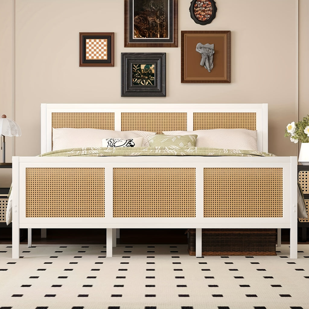 full queen king boho king bed frame headboard metal platform - Temu