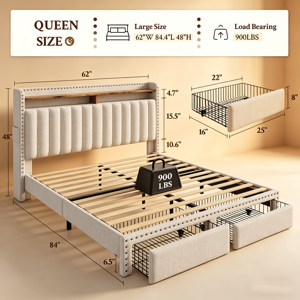 king size upholstered bed frame   2 underbed - Temu