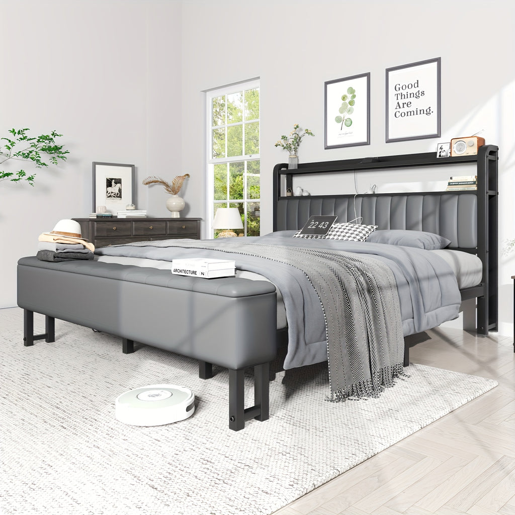metal platform bed storage   upholstered headboard - Temu