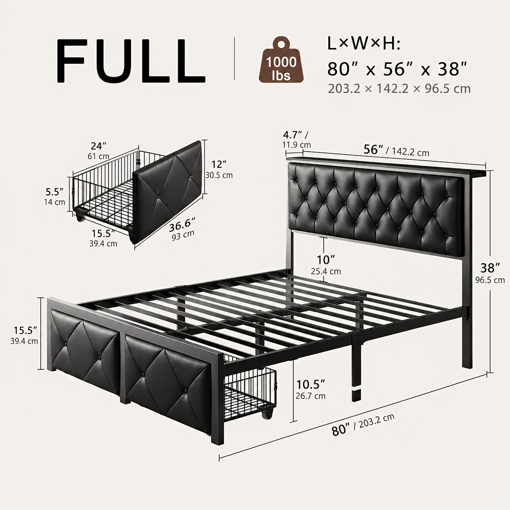 bed frame 2 storage drawers metal platform bed charging - Temu