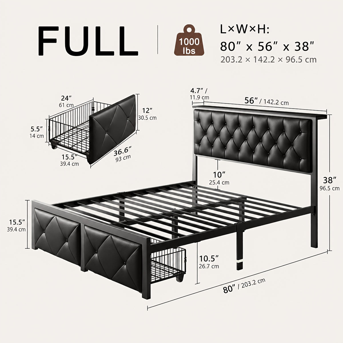 bed frame 2 storage drawers metal platform bed charging - Temu
