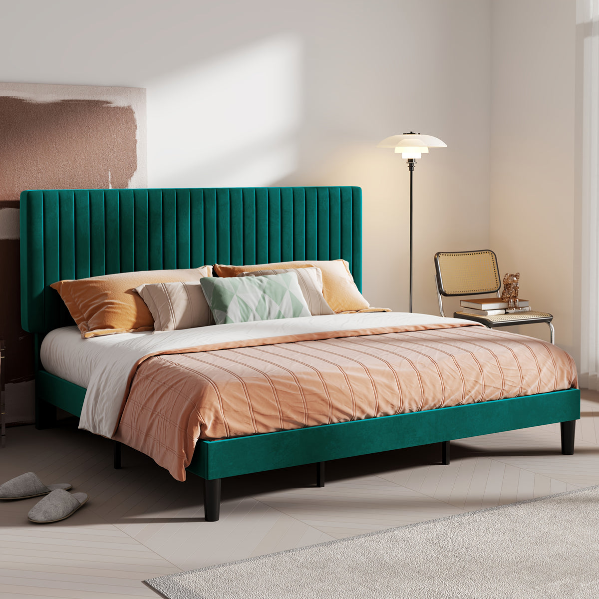 velvet upholstered bed frame adjustable headboard - Temu