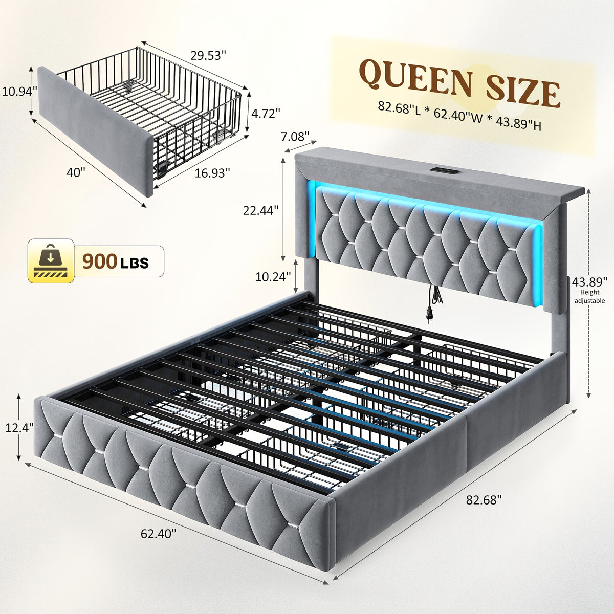 4 drawer upholstered metal platform bed full queen size - Temu