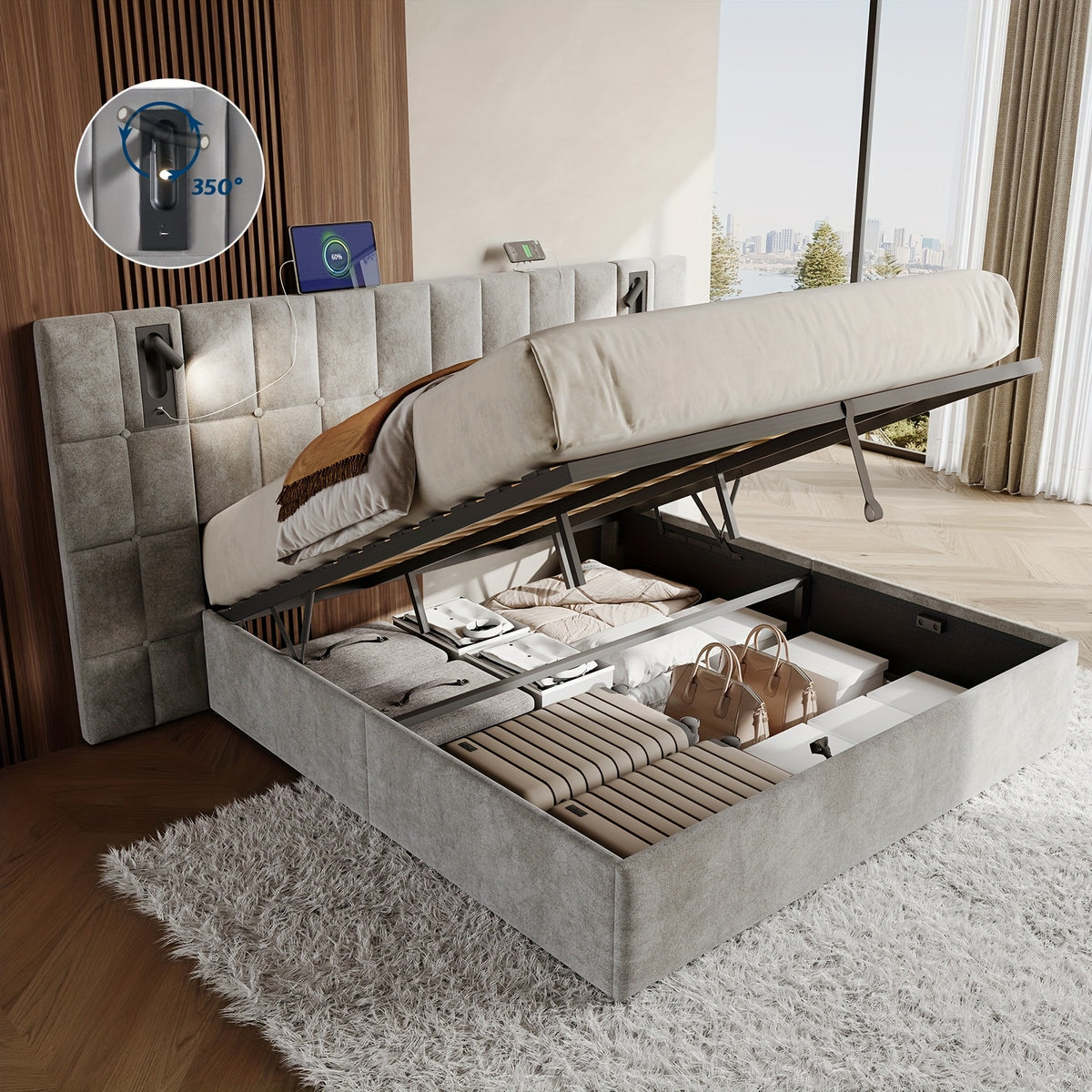 lift storage bed frame upholstered   - Temu