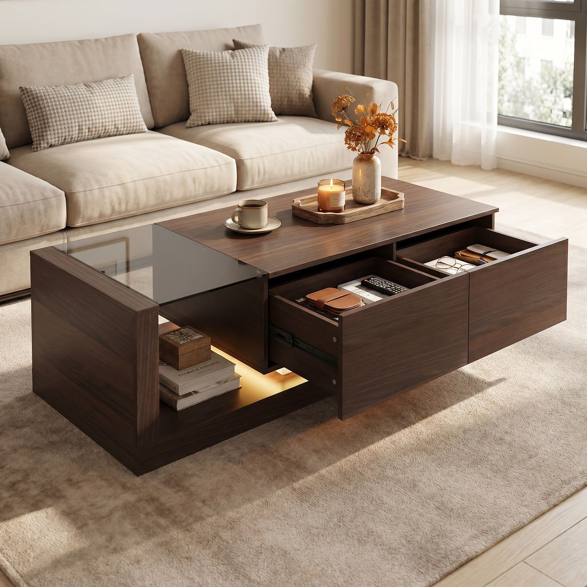 59 1 w modern coffee table adjustable led lights center - Temu