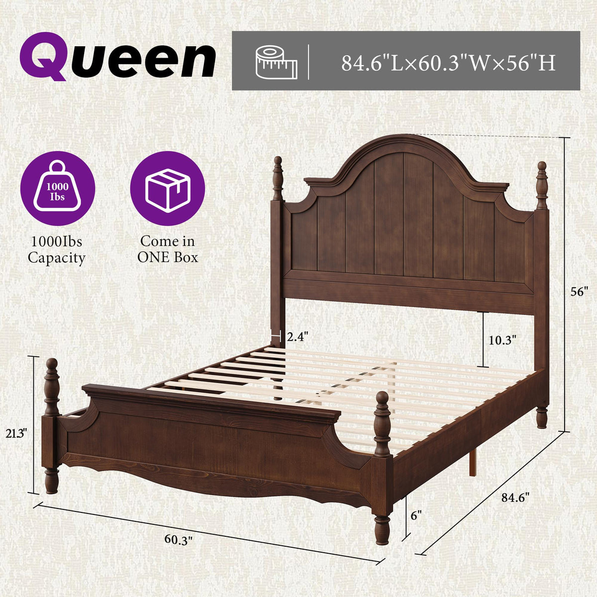 classic wooden bed frame a high arched headboard - Temu