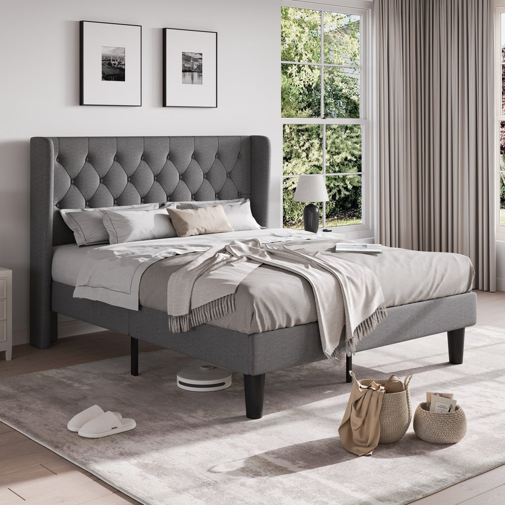 classic bed frame button tufted wingback headboard - Temu