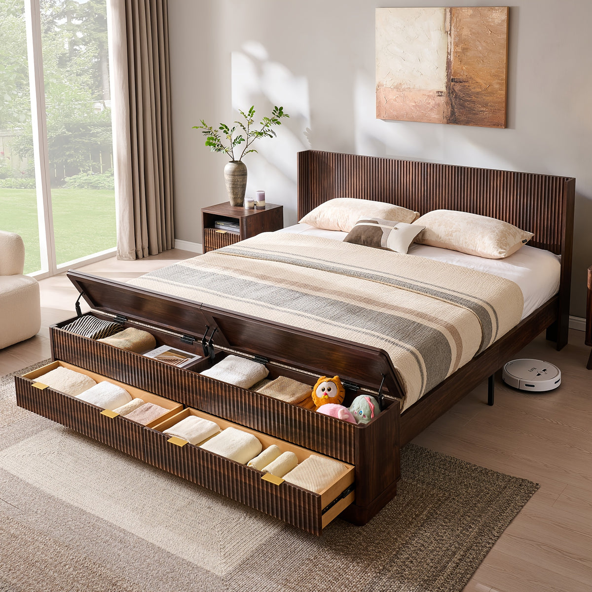 space saving upholstered platform bed in king queen sizes - Temu
