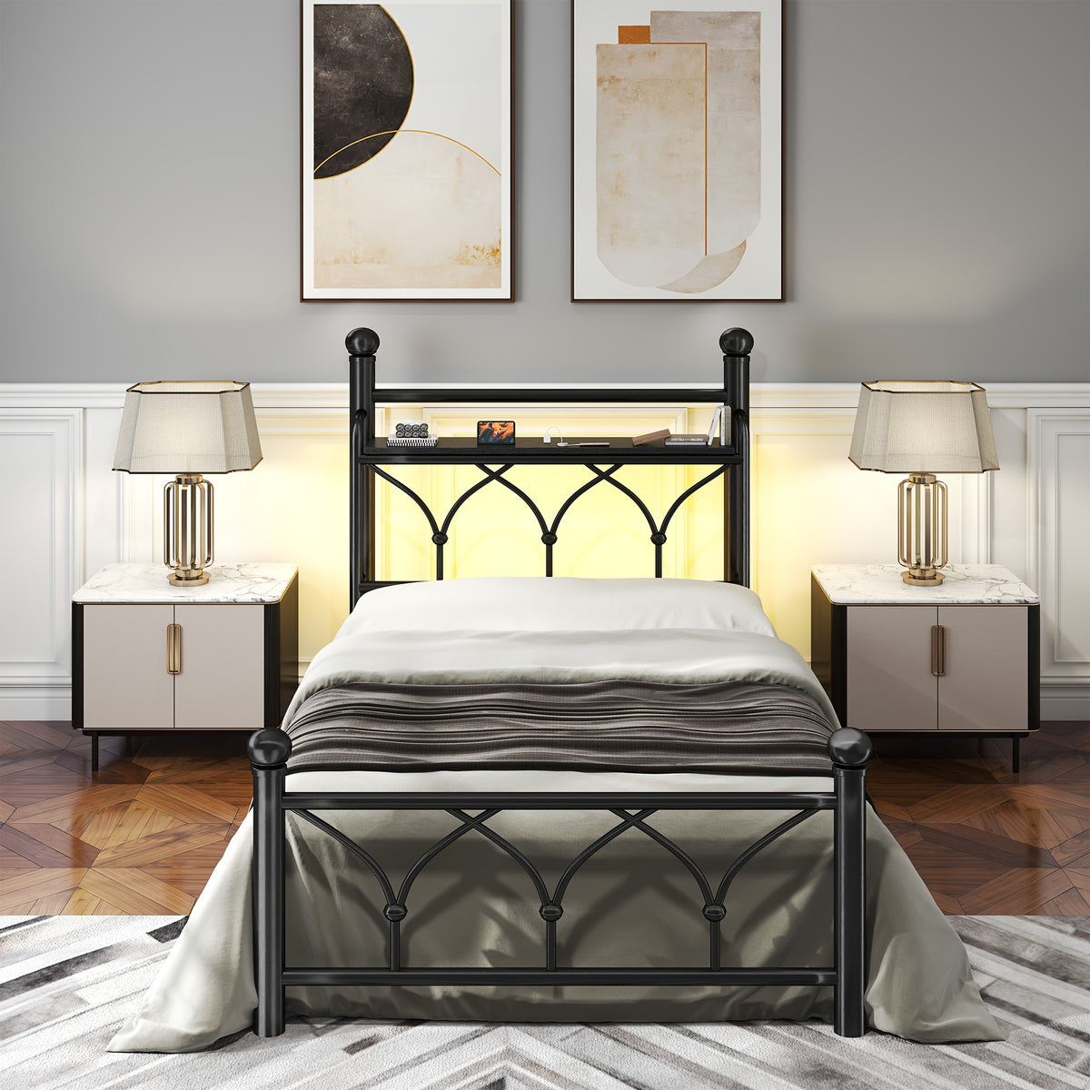 metal bed frame tall storage headboard   - Temu