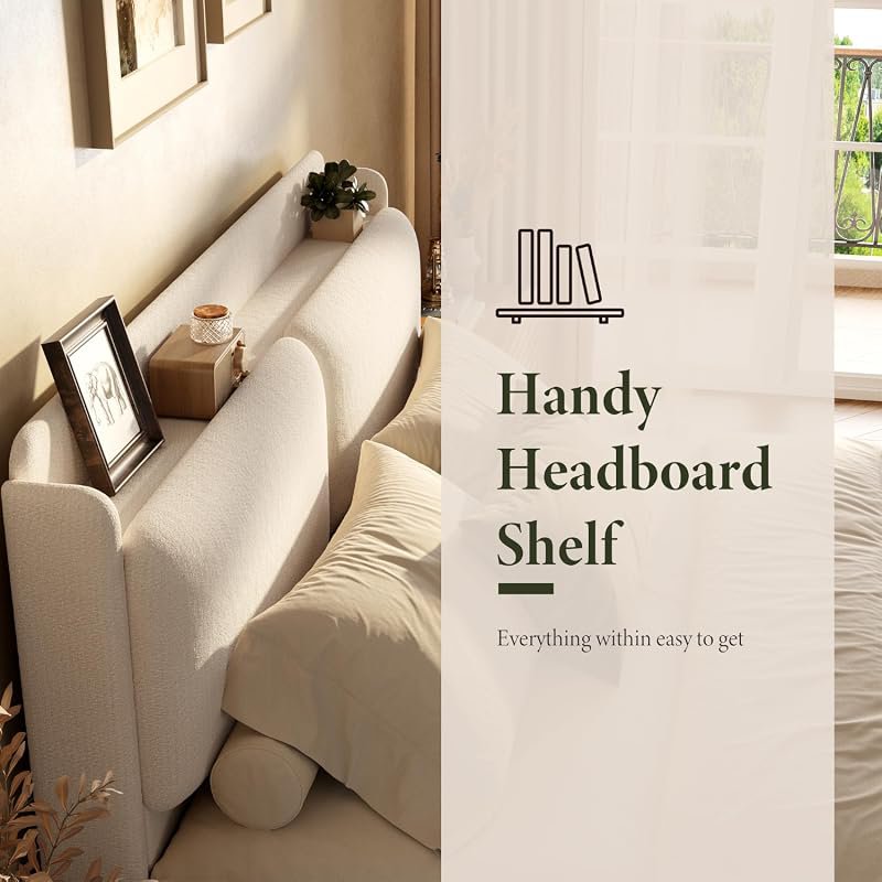 bedroom bed frame recessed shelf platform bed headboard - Temu