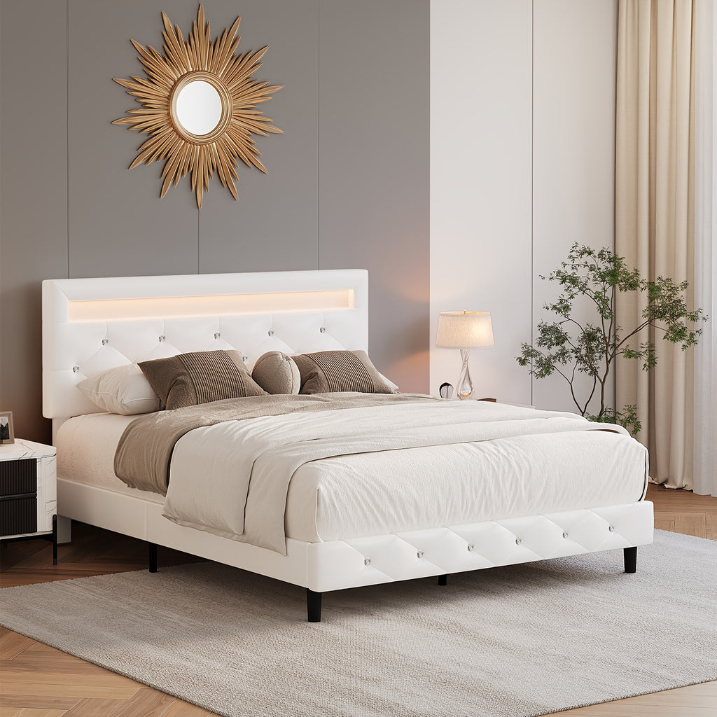 fultru modern bed frame led headboard adjustable tufted   - Temu