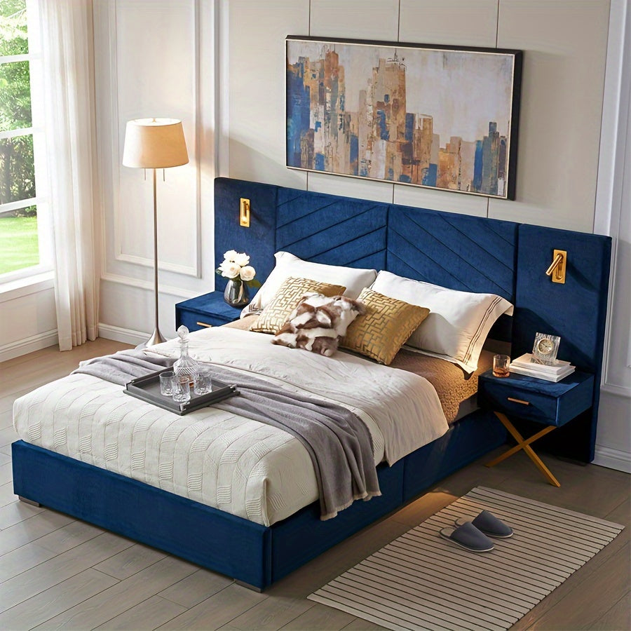 luxury king queen bed frame built in   lights - Temu