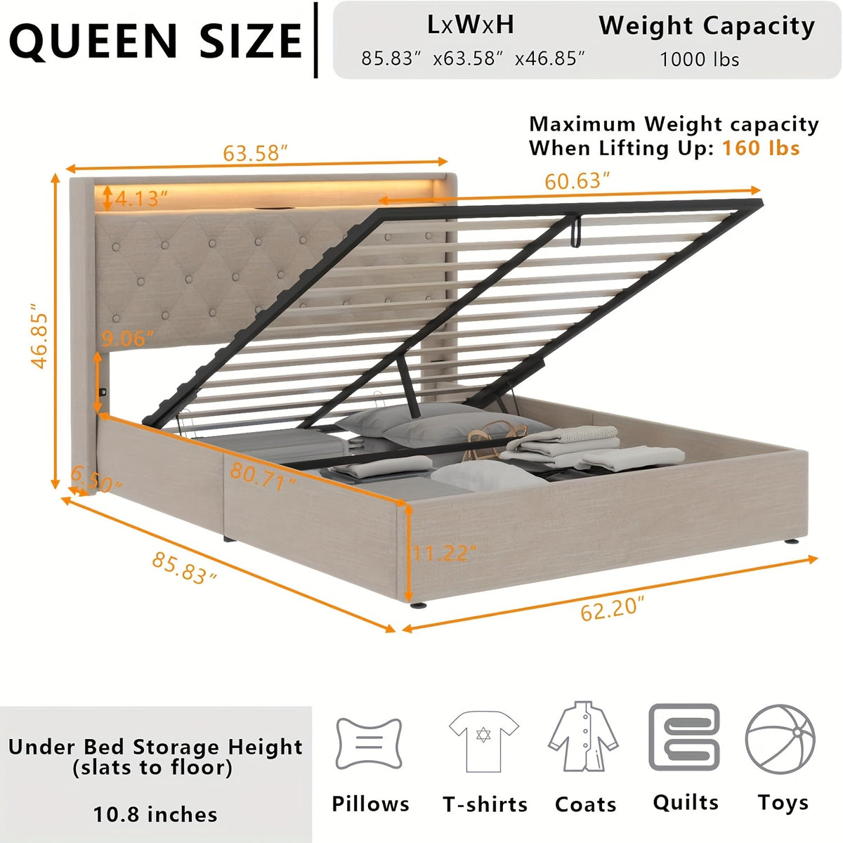 hydraulic lift upholstered bed frame   bed - Temu