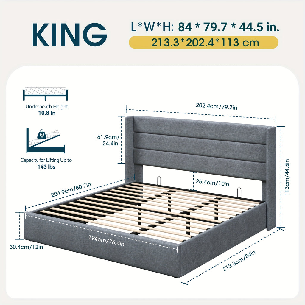 lift storage bed modern wingback upholstered - Temu