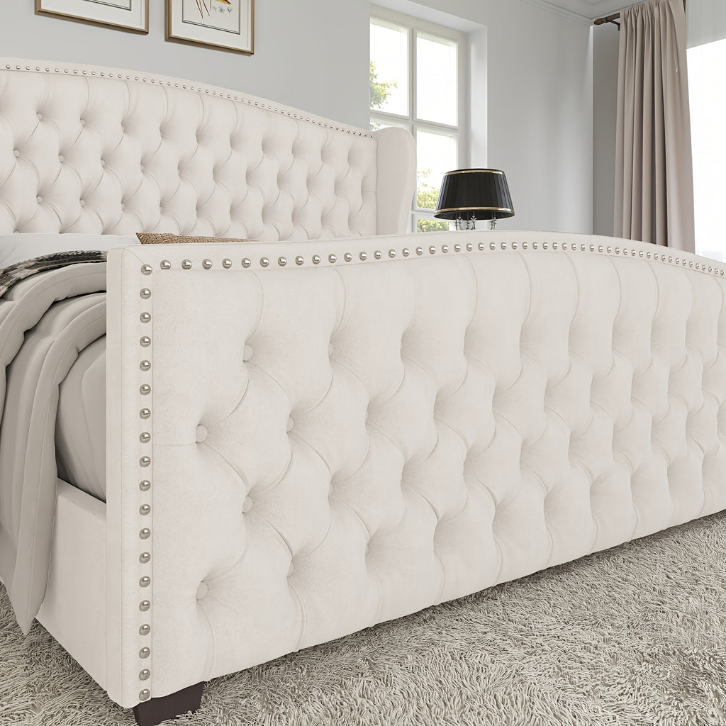 handcrafted velvet bed frame featuring a wingback headboard - Temu
