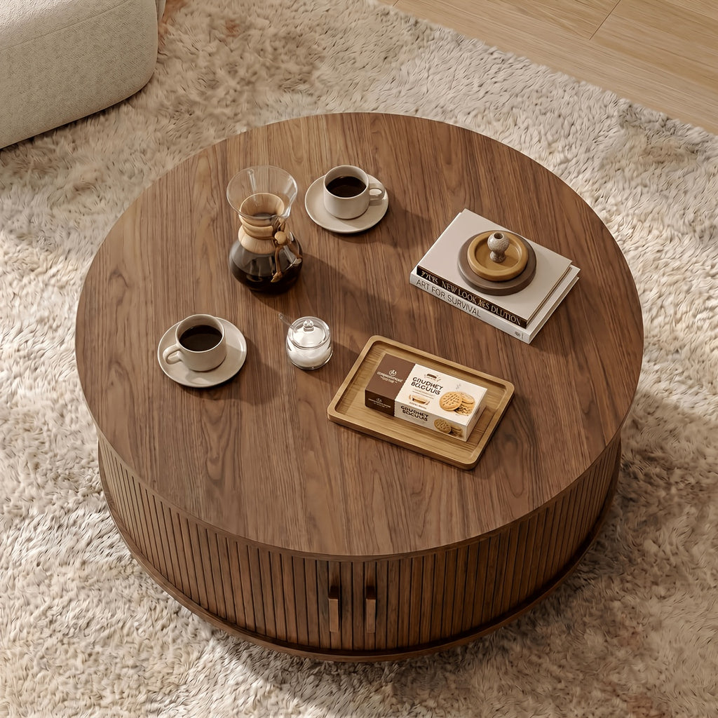 32 round fluted coffee table storage wood coffee table - Temu