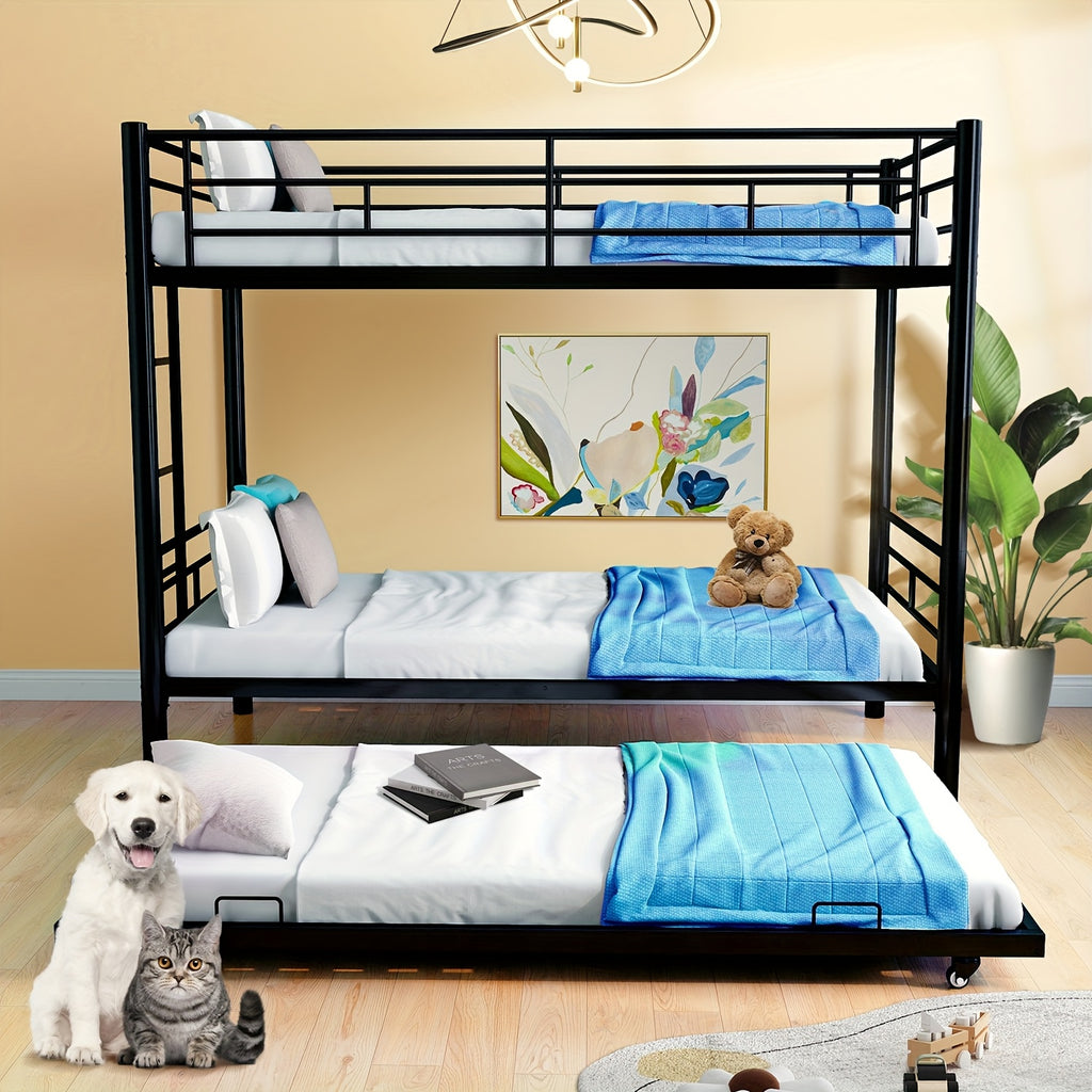 77 l metal bunk bed trundle twin bunk bed ladder - Temu