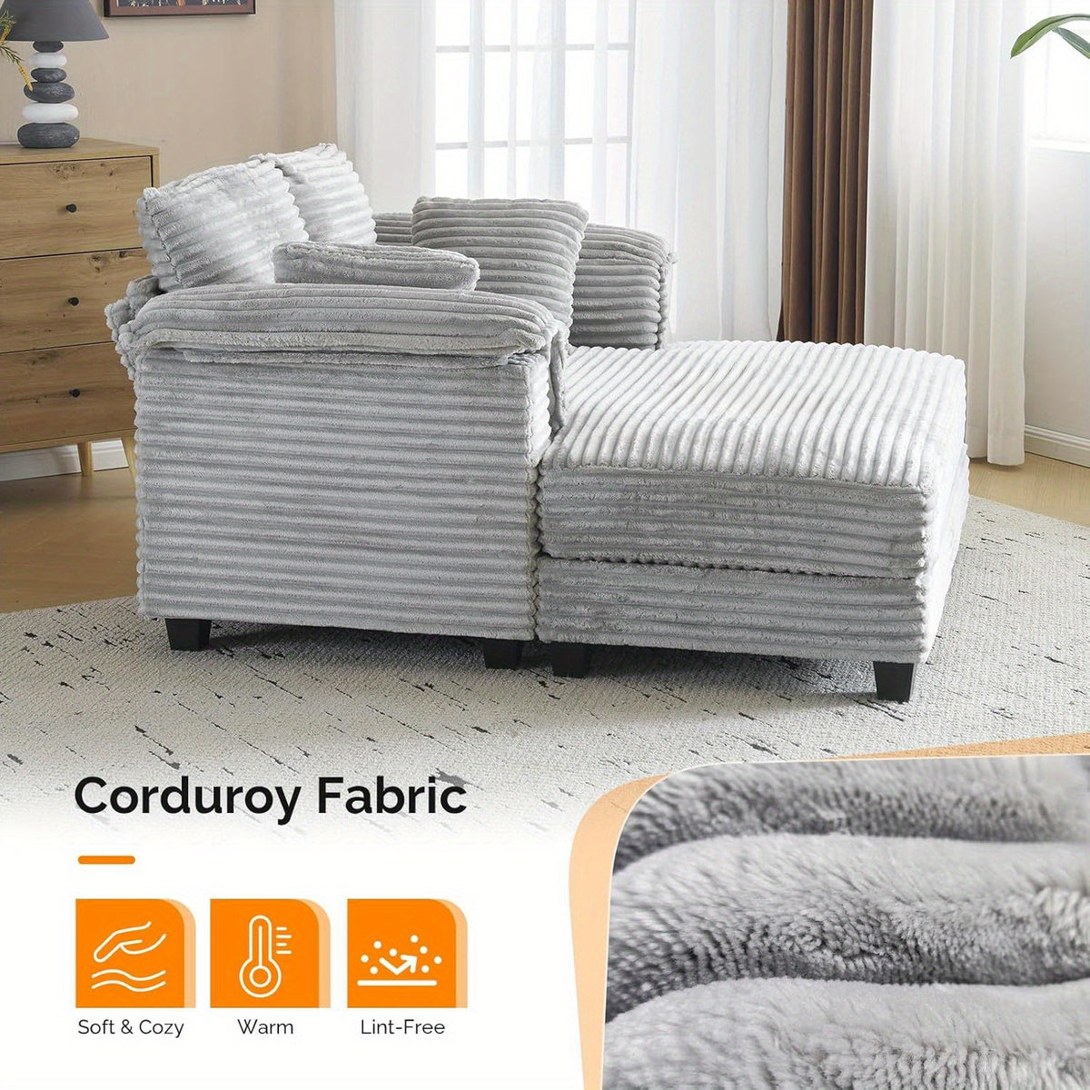 lounge sofa 56 oversized reading sofa corduroy chaise - Temu