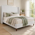 queen size linen upholstered bed frame soft wingback - Temu
