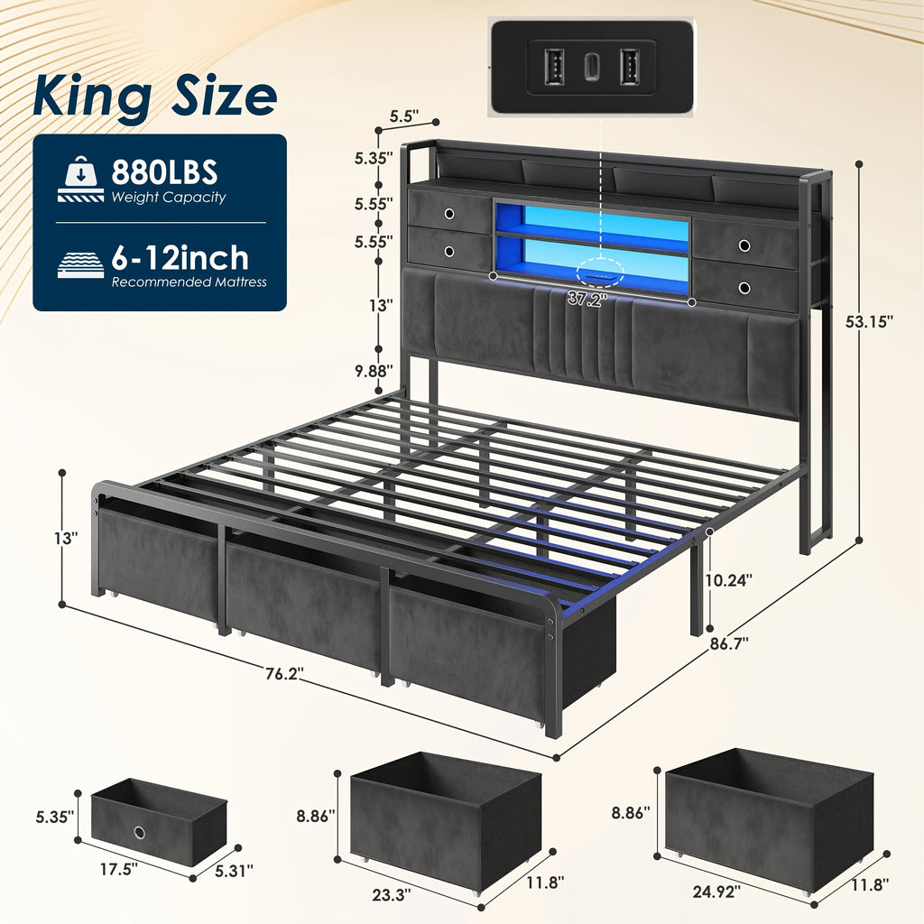 velvet platform bed frame headboard storage 4 fabric - Temu
