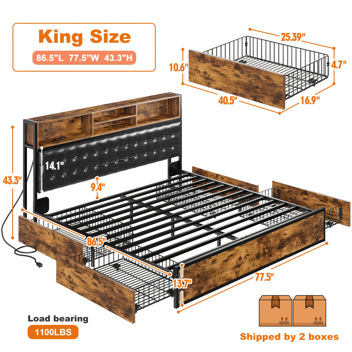 king queen full bed frame 4 storage drawers headboard - Temu