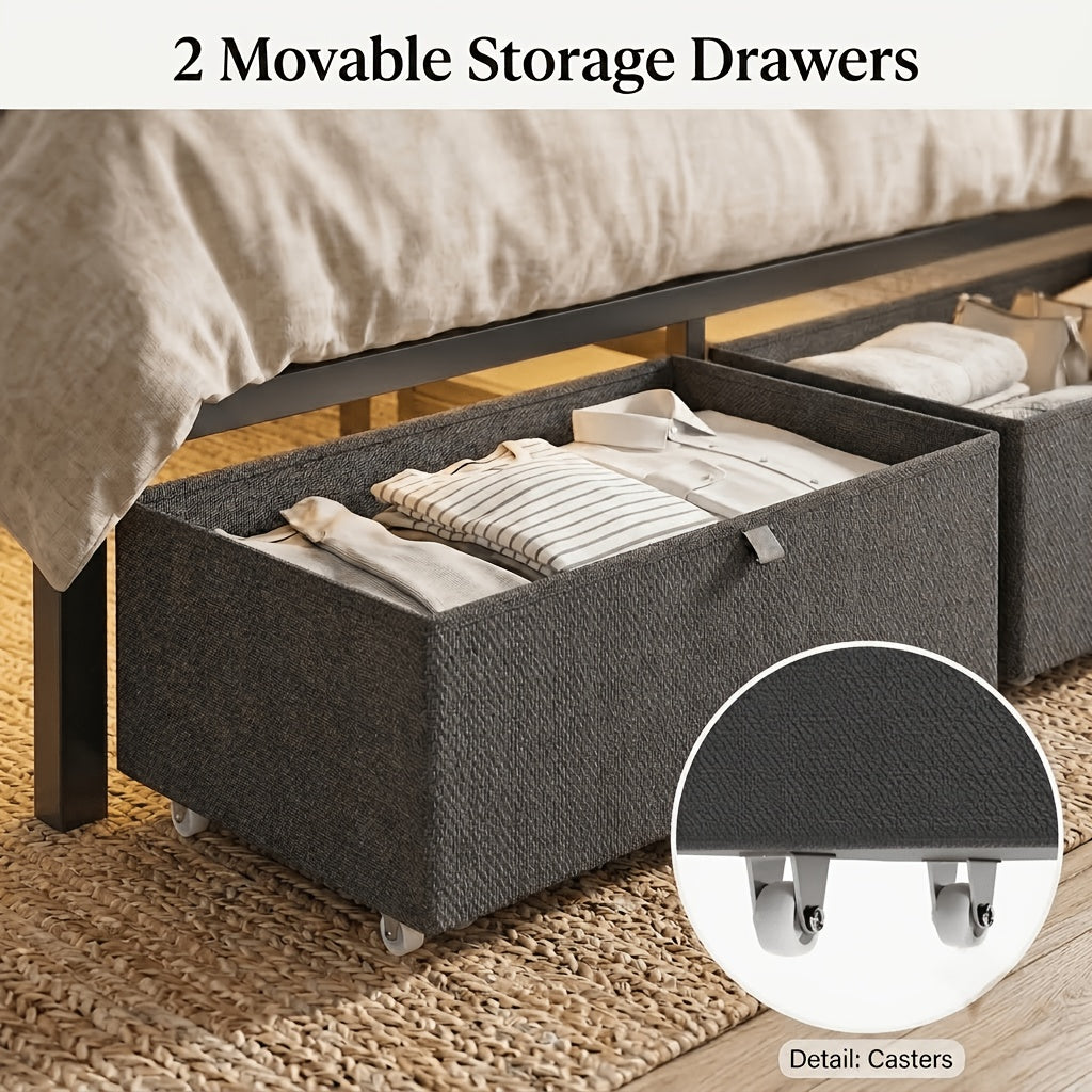 bed frame metal platform bed storage drawers led lighting - Temu