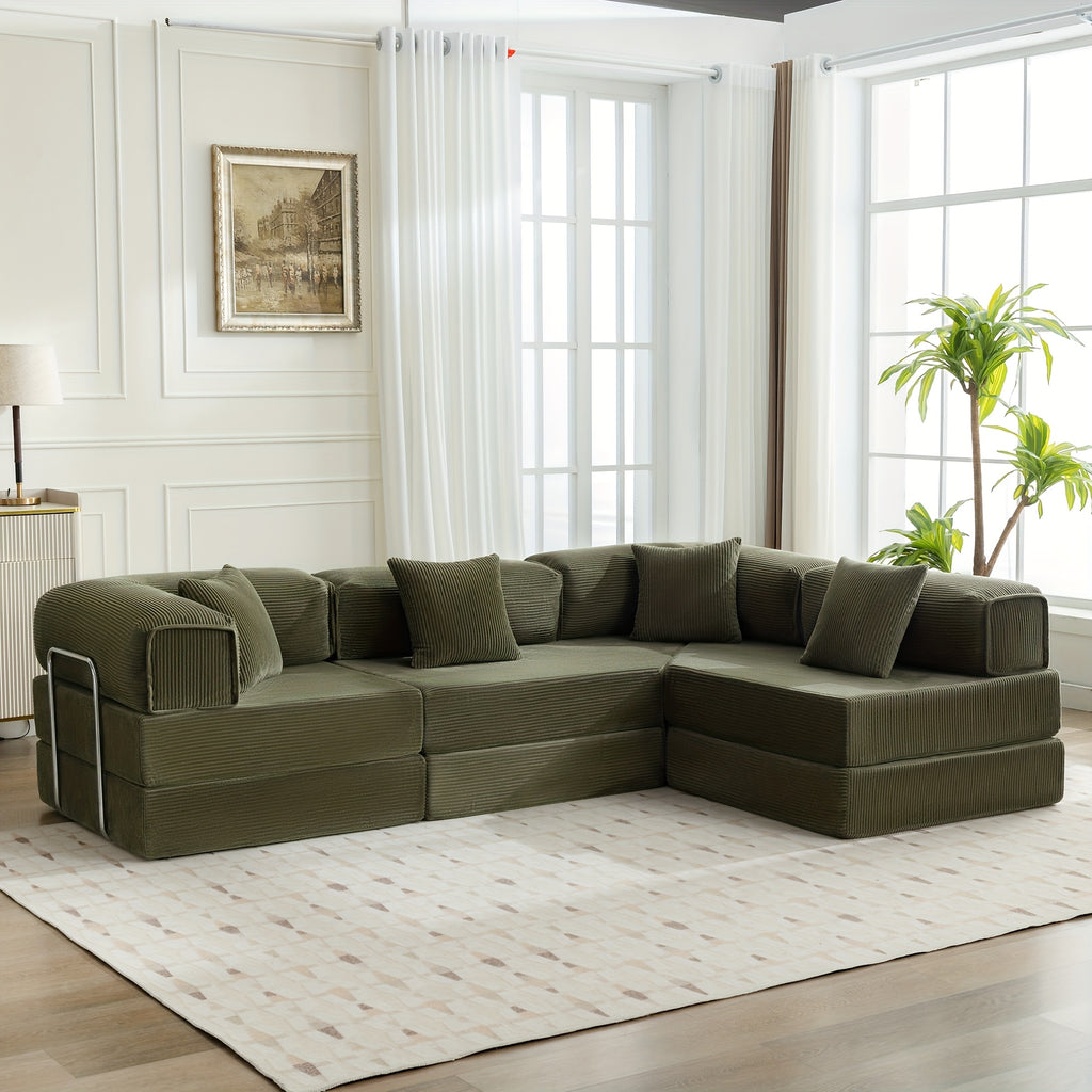 chenille oversized sleeper sofa couch, 170 inches extra long convertible 3-4 person pull-out sofa bed, sectional convertible corner sofa, combination spliced block sofa side table - furniture - Temu