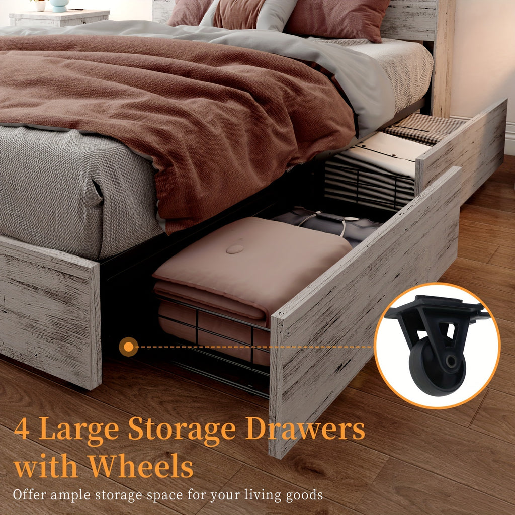 led bookcase headboard bed frame featuring a charging - Temu