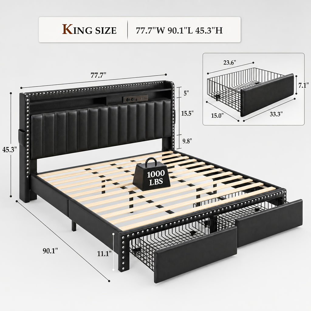queen king size upholstered platform bed frame faux leather - Temu