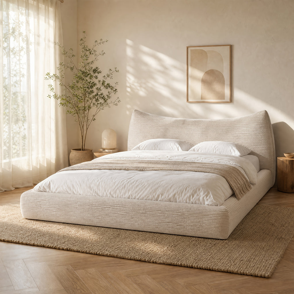 corduroy upholstered bed frame cat ear design - Temu