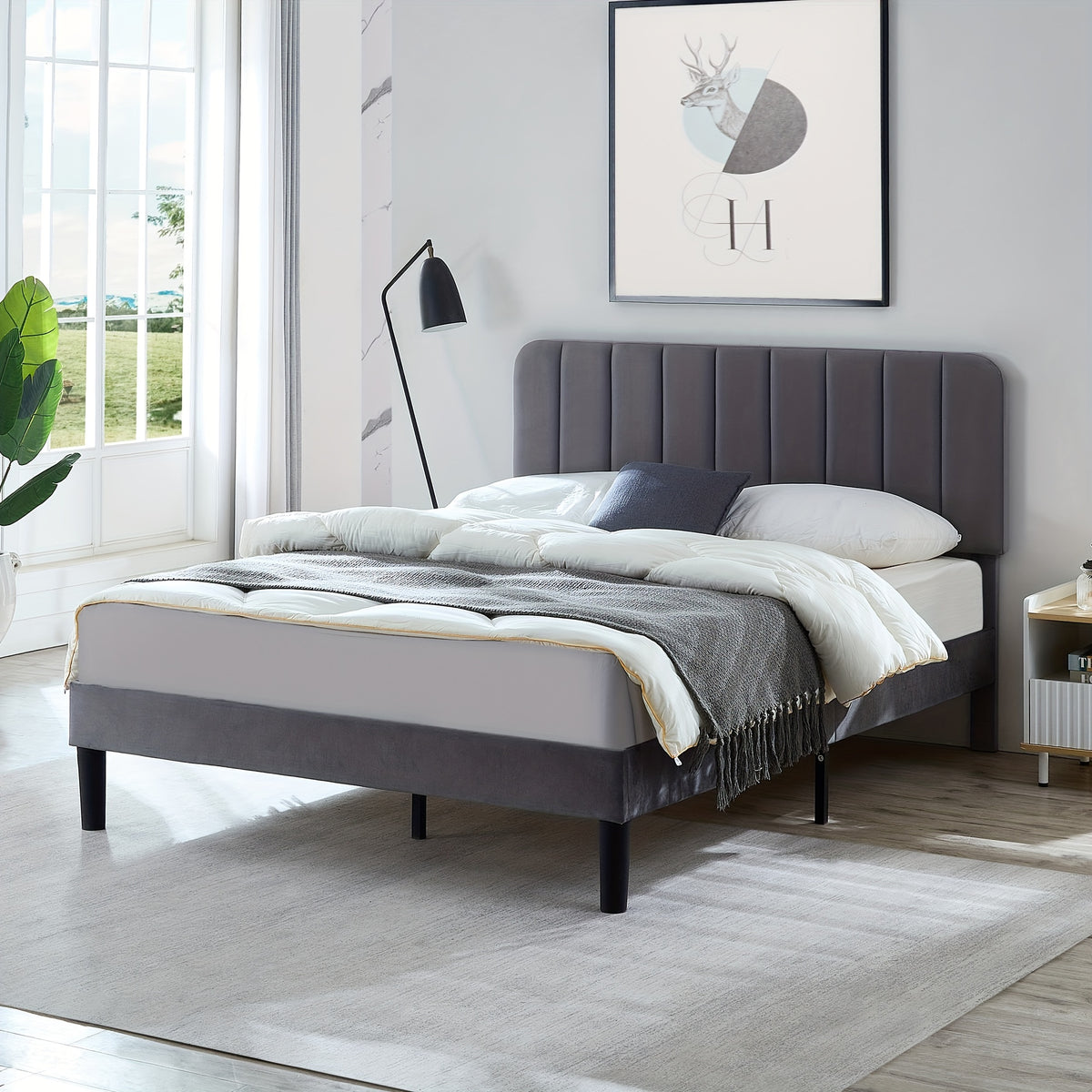 platform bed frame in velvet upholstery suitable full queen - Temu