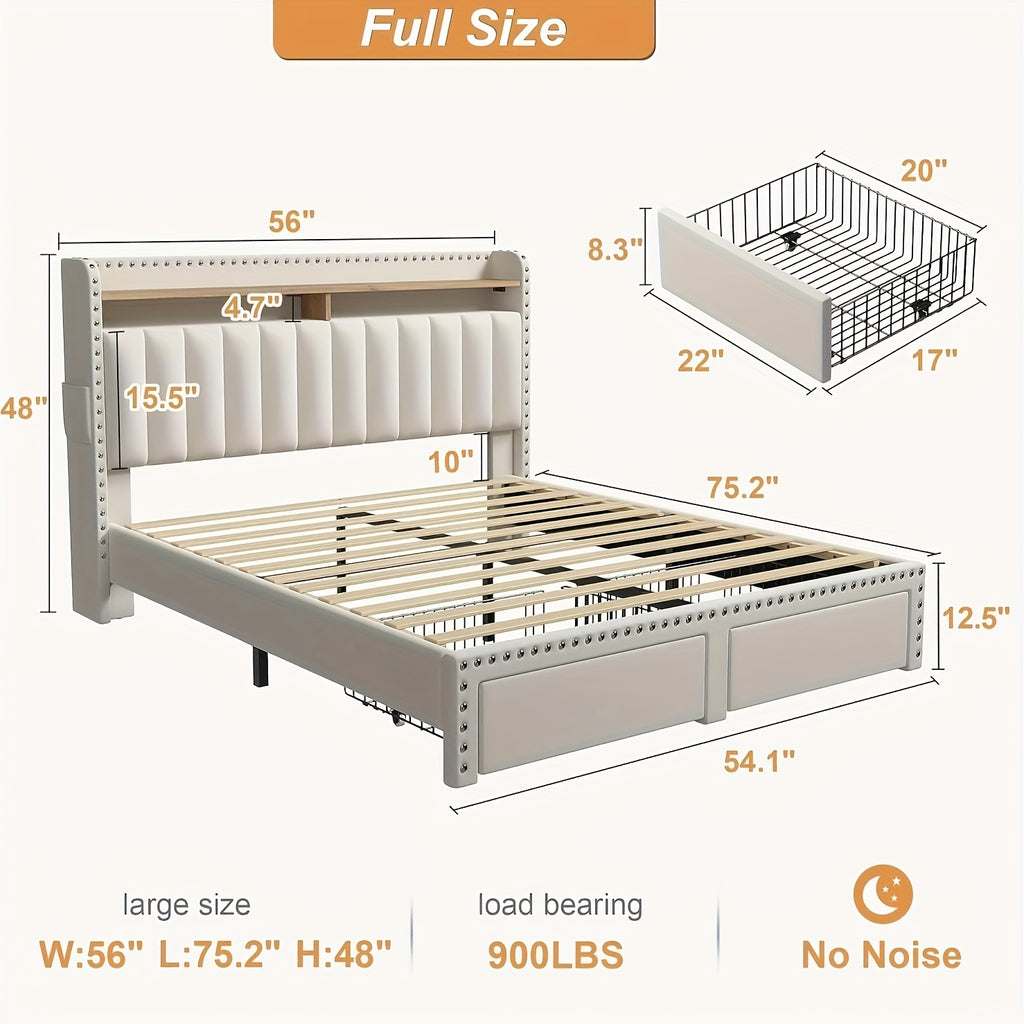 king size upholstered bed frame storage 2 tier headboard 2 - Temu