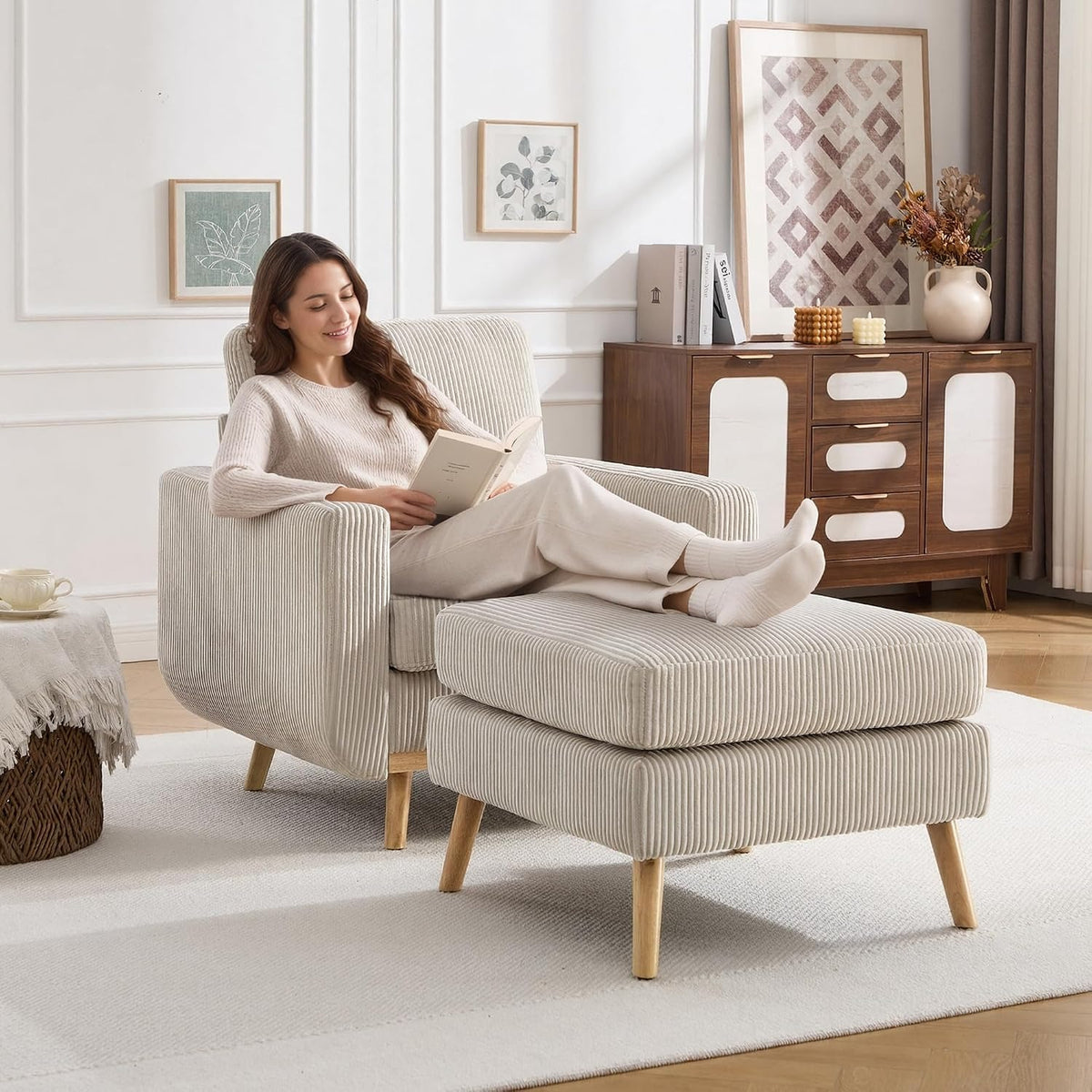 accent chair reading chair deep seat corduroy armchair - Temu