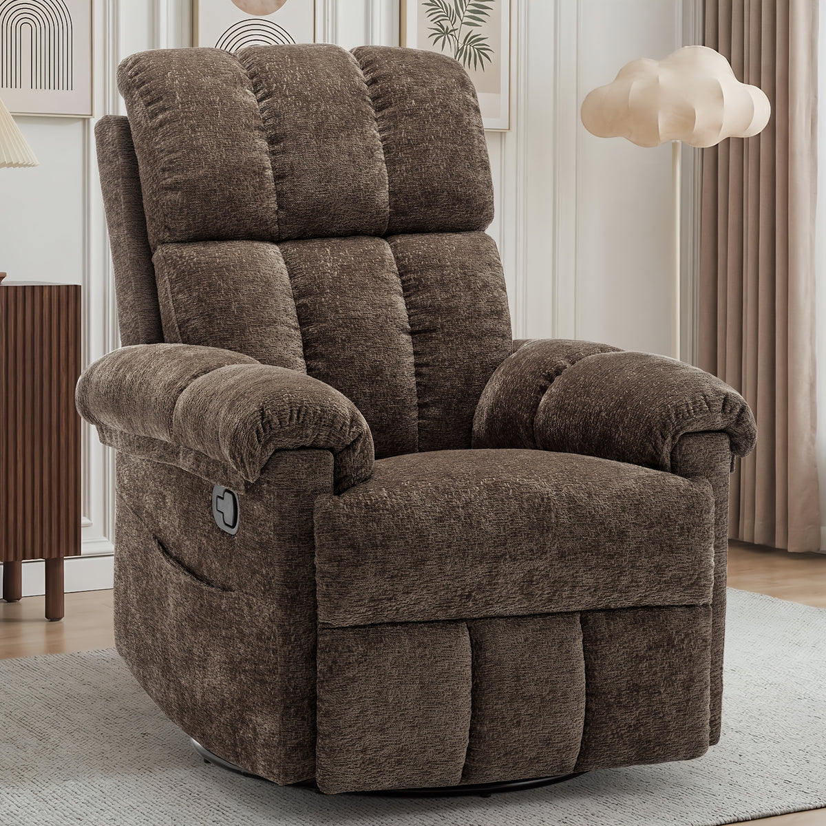 chenille manual swivel rocking chair comfortable fabric high - Temu