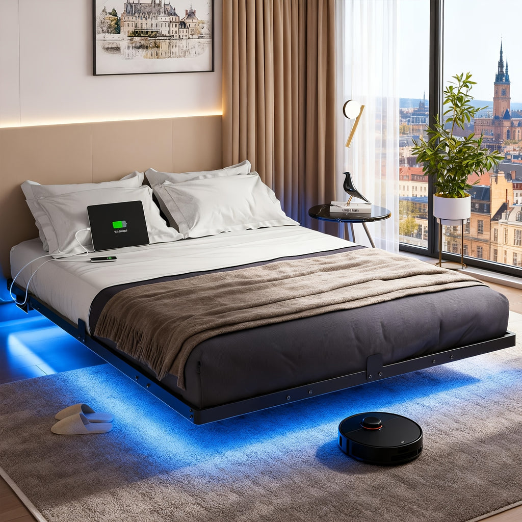 bed frame floats   led lighting a charging station - Temu