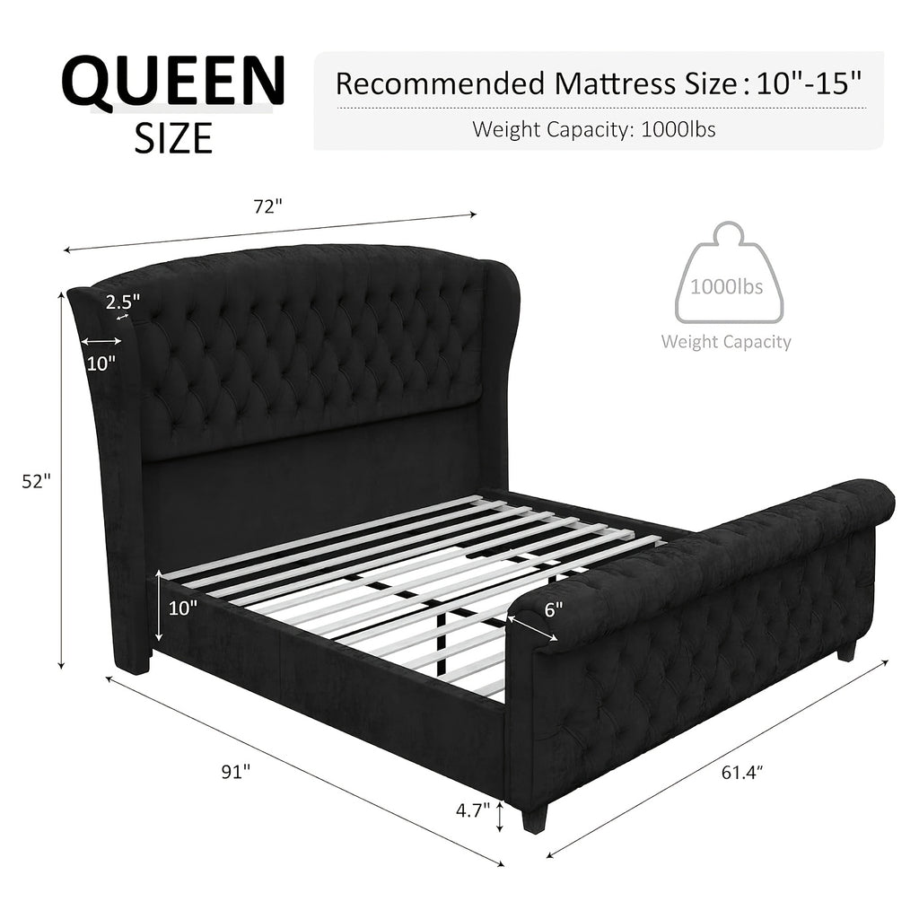 black platform bed frame a queen size chenille upholstery - Temu