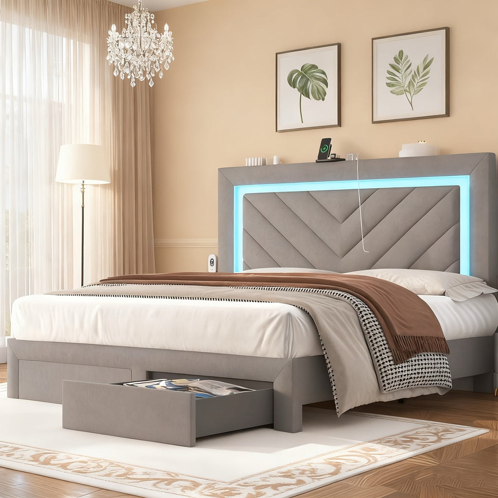 contemporary padded bed frame featuring an adjustable led - Temu