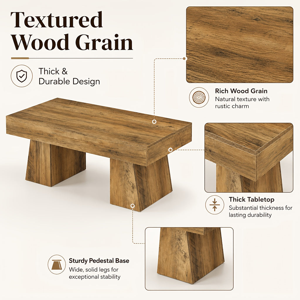 farmhouse coffee table living room rustic wood grain center - Temu