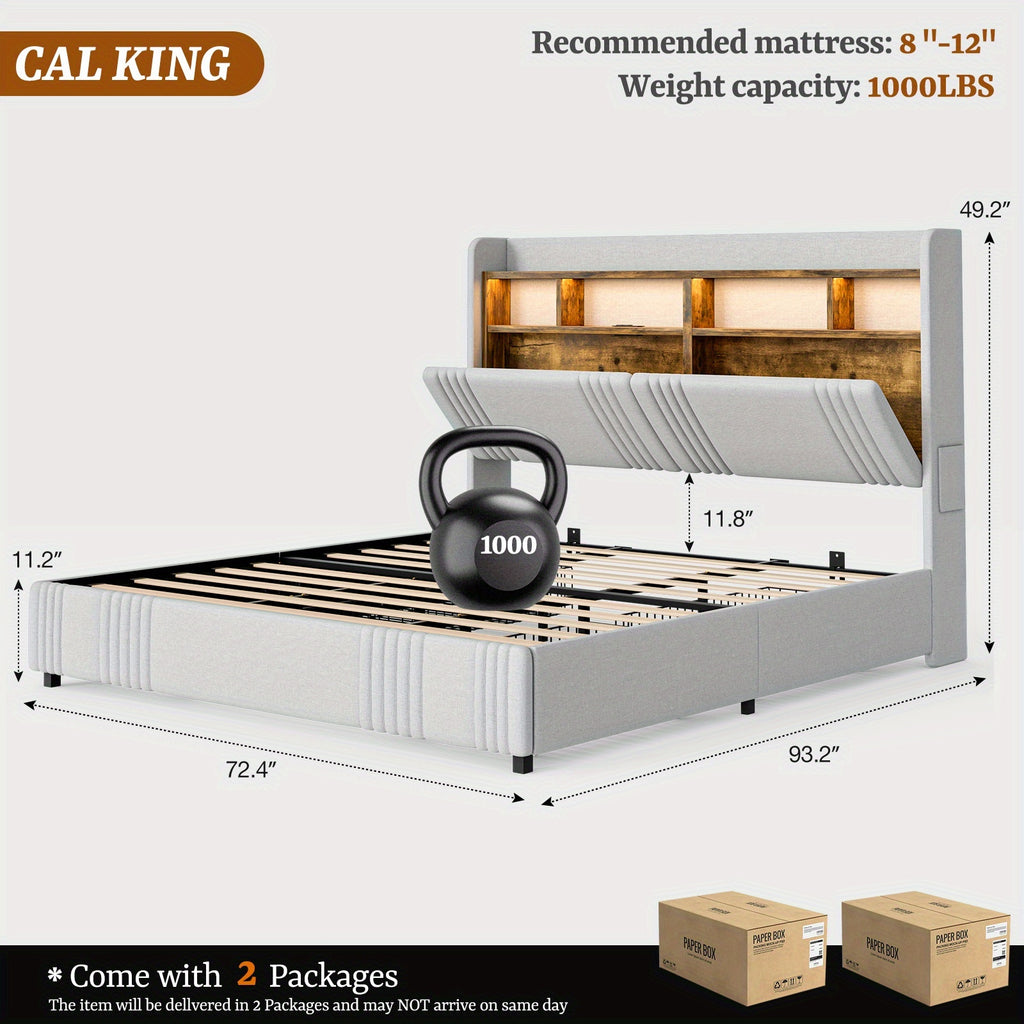bed frames hidden storage headboard 4 drawers 49 2 tall - Temu