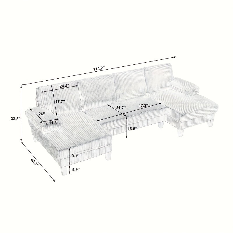 114 u shaped double chaise sofa oversized 4 seat couch deep - Temu