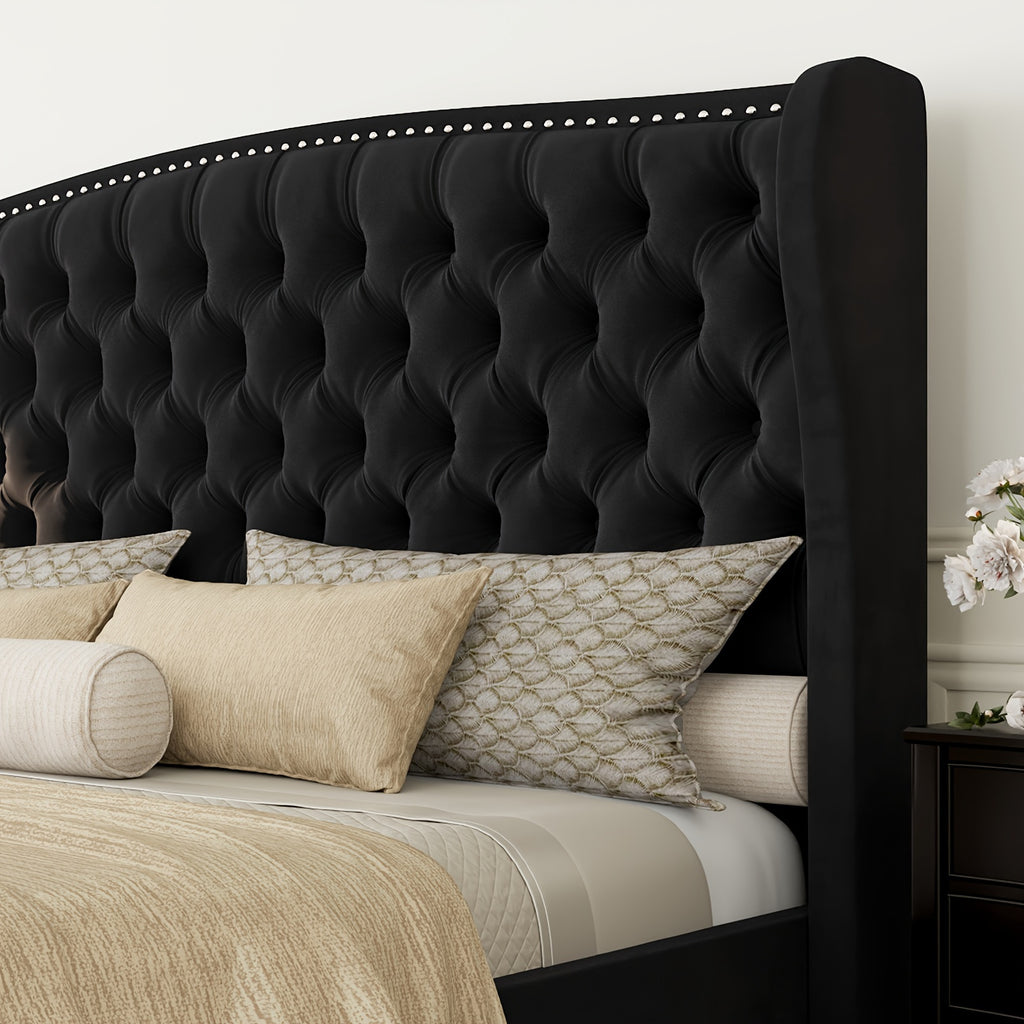 queen platform bed frame wingback headboard velvet - Temu