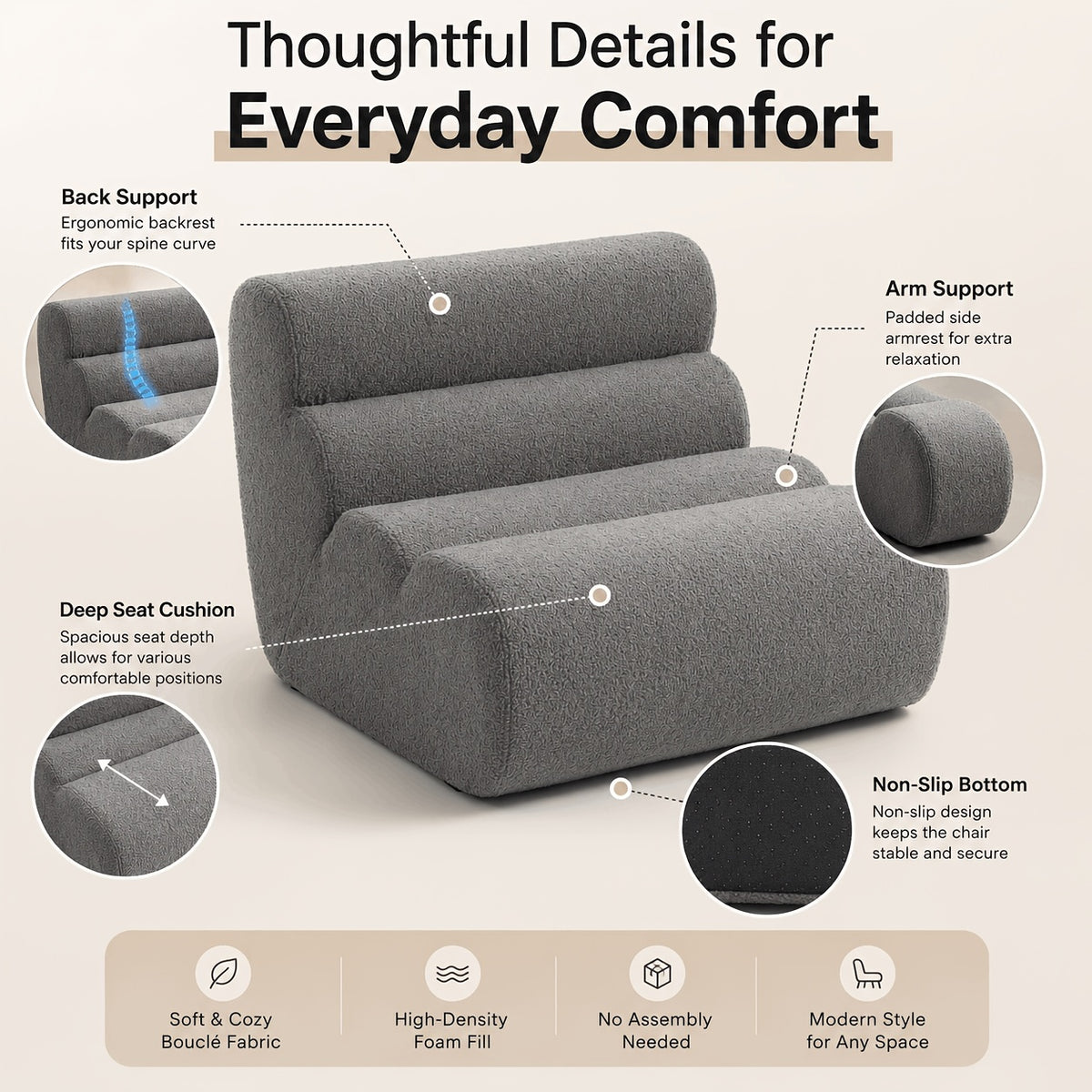 45 oversized foam sofa chair victorian armless floor lounge - Temu