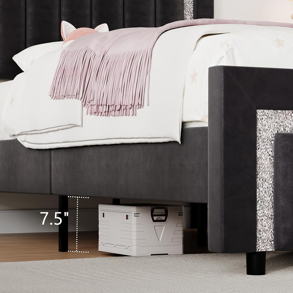 twin full queen size bed frame black velvet upholstered bed - Temu