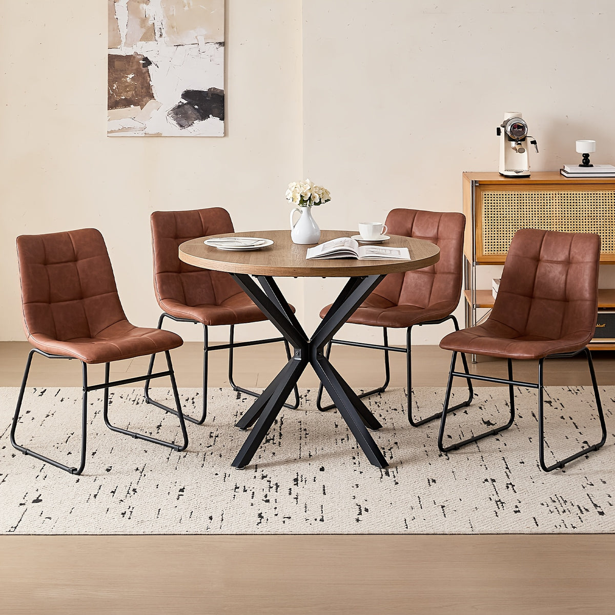 39 modern round 5pcs dining set natural wood grain - Temu