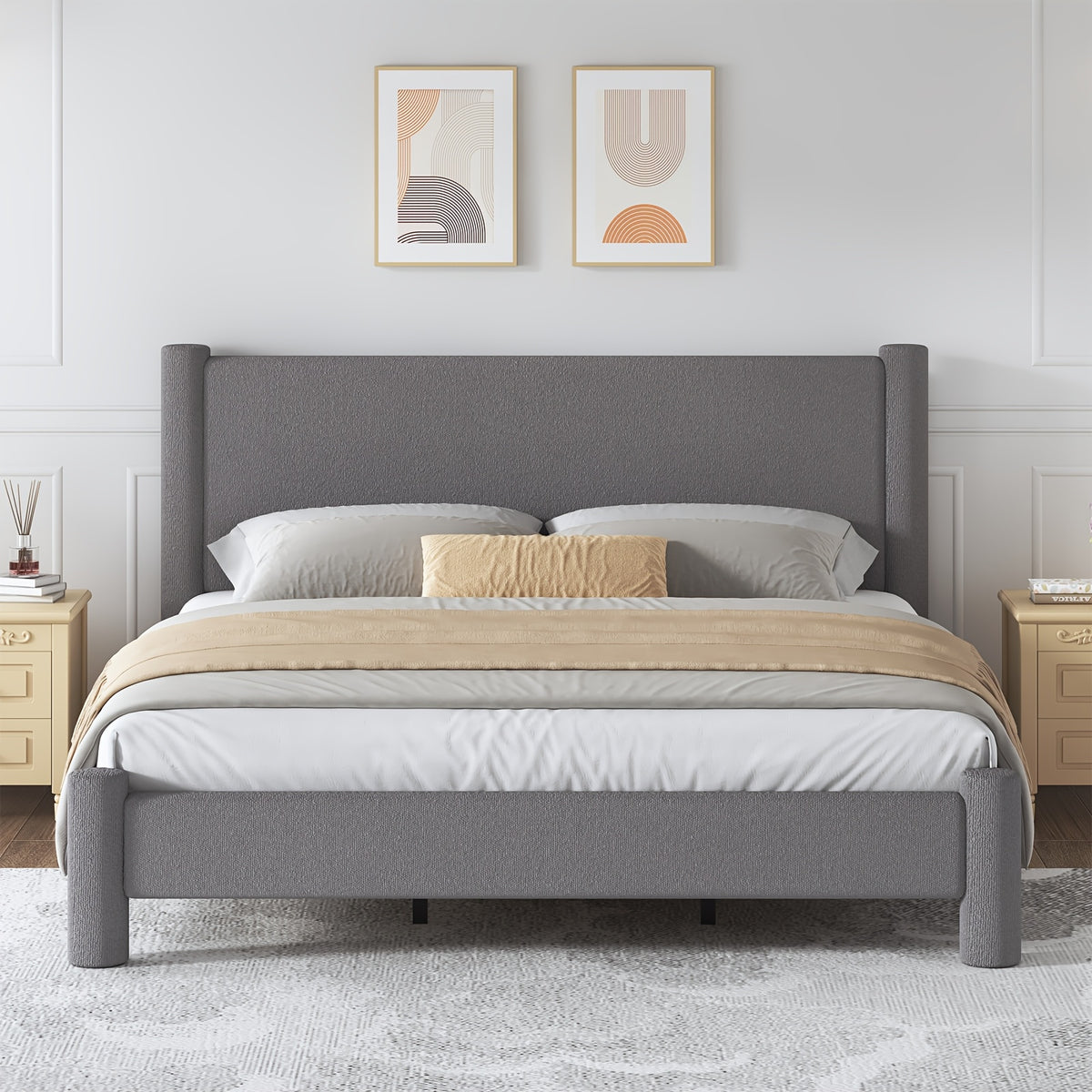 soft boucle upholstered bed frame headboard twin full queen - Temu