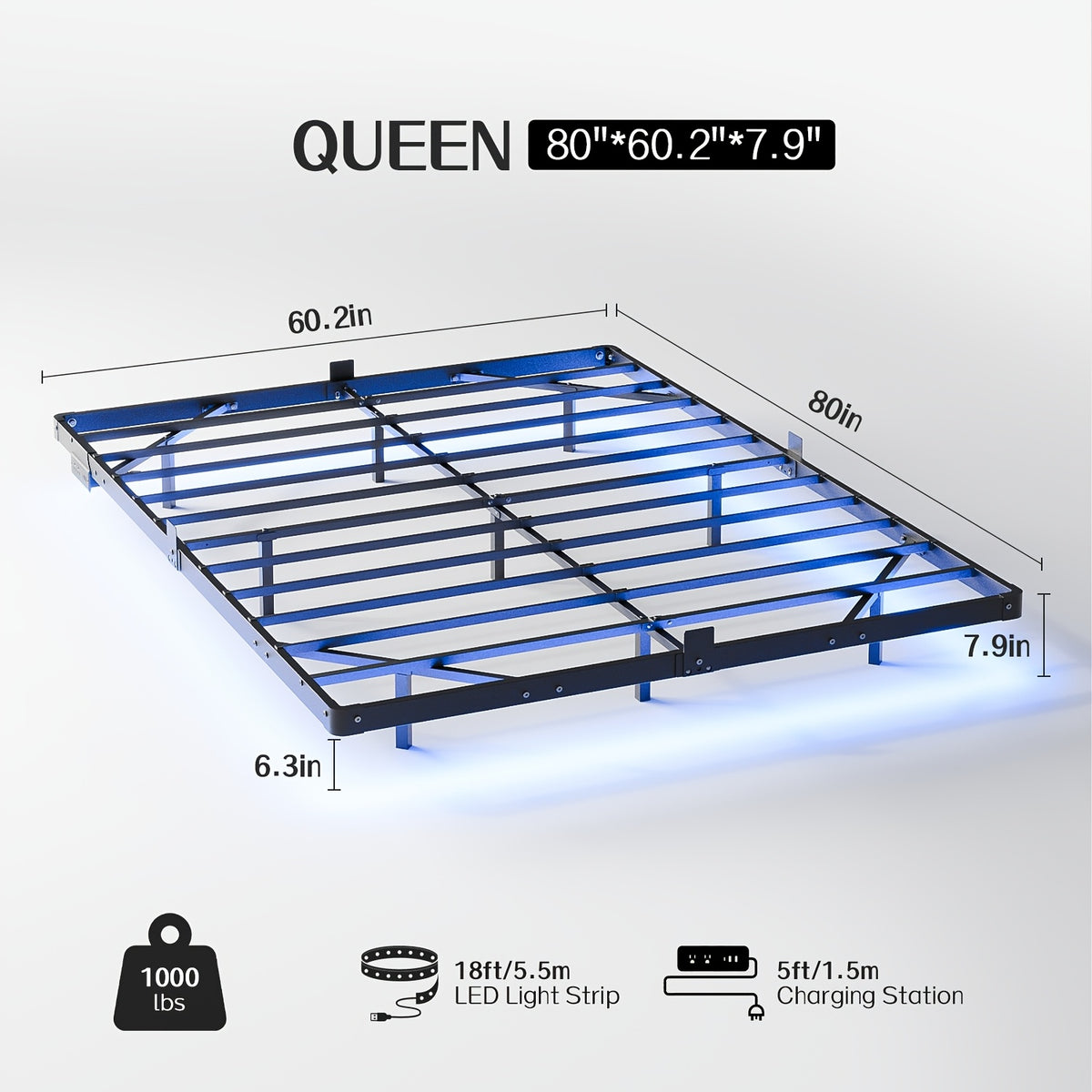 bed frame floats   led lighting a charging station - Temu