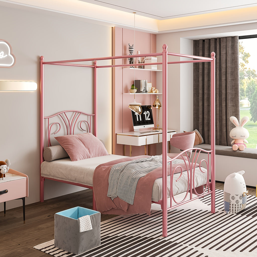 twin size canopy bed frame headboard footboard metal slats - Temu